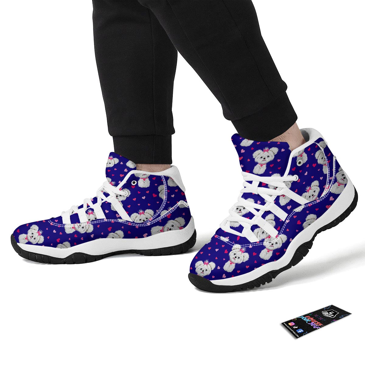 Puppy Dog Maltese Pattern Print White Bball Shoes-grizzshop