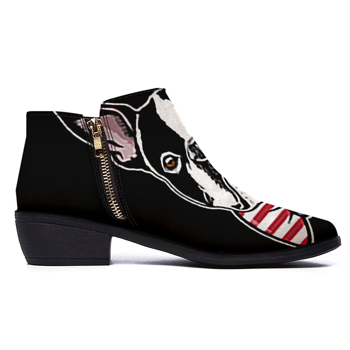 Puppy Faces Boston Terrier Print Ankle Boots-grizzshop