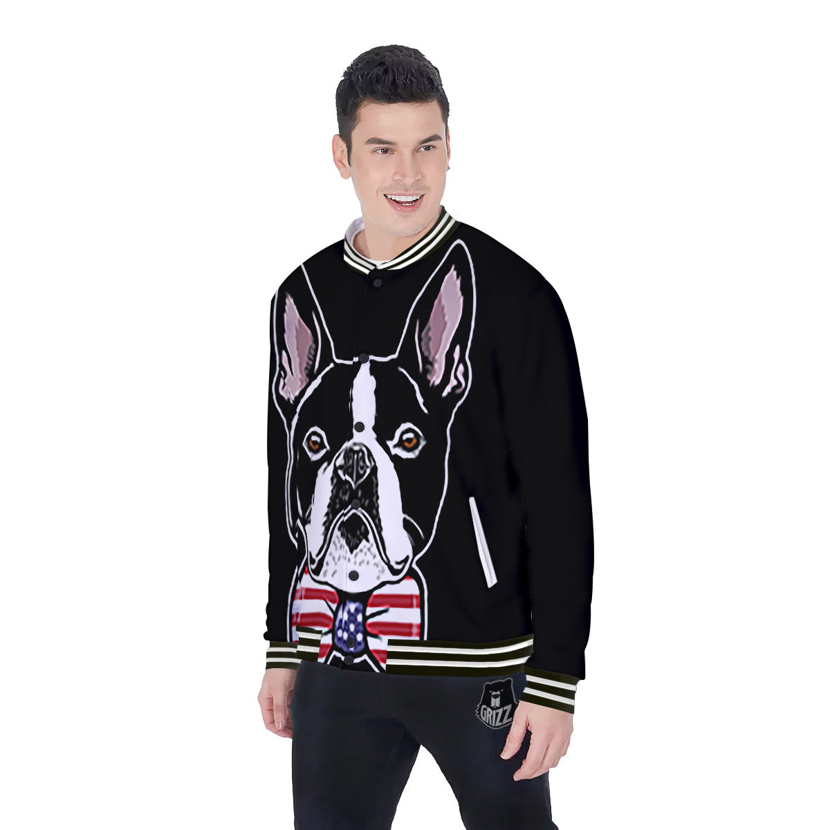 Puppy Faces Boston Terrier Print Baseball Jacket-grizzshop