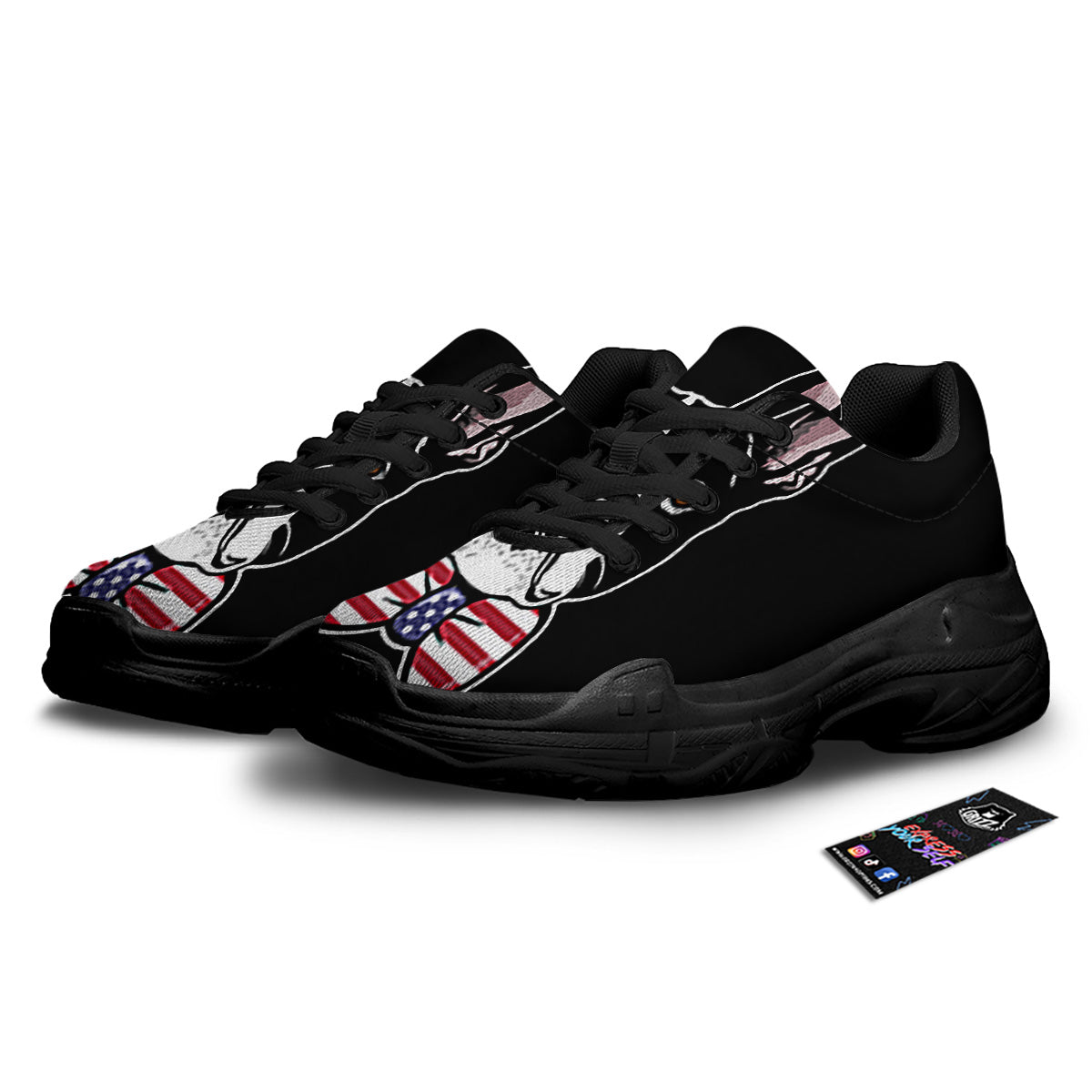 Puppy Faces Boston Terrier Print Black Chunky Shoes-grizzshop
