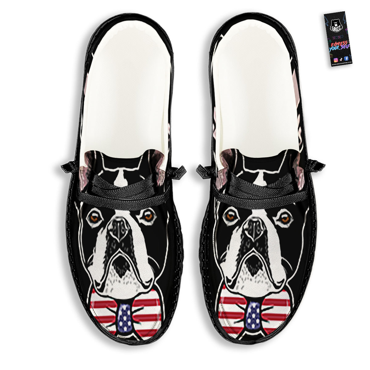 Puppy Faces Boston Terrier Print Black Loafers-grizzshop