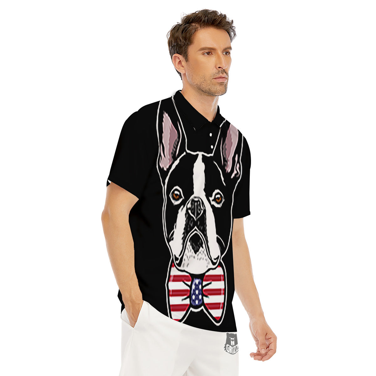 Puppy Faces Boston Terrier Print Men's Golf Shirts-grizzshop