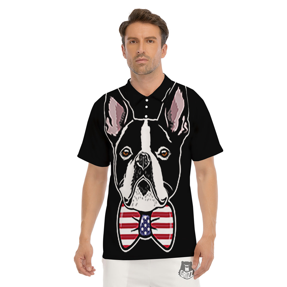 Puppy Faces Boston Terrier Print Men's Golf Shirts-grizzshop