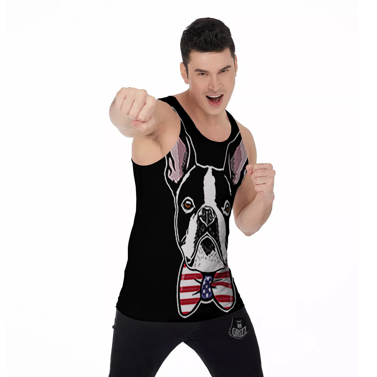 Puppy Faces Boston Terrier Print Men's Tank Top-grizzshop