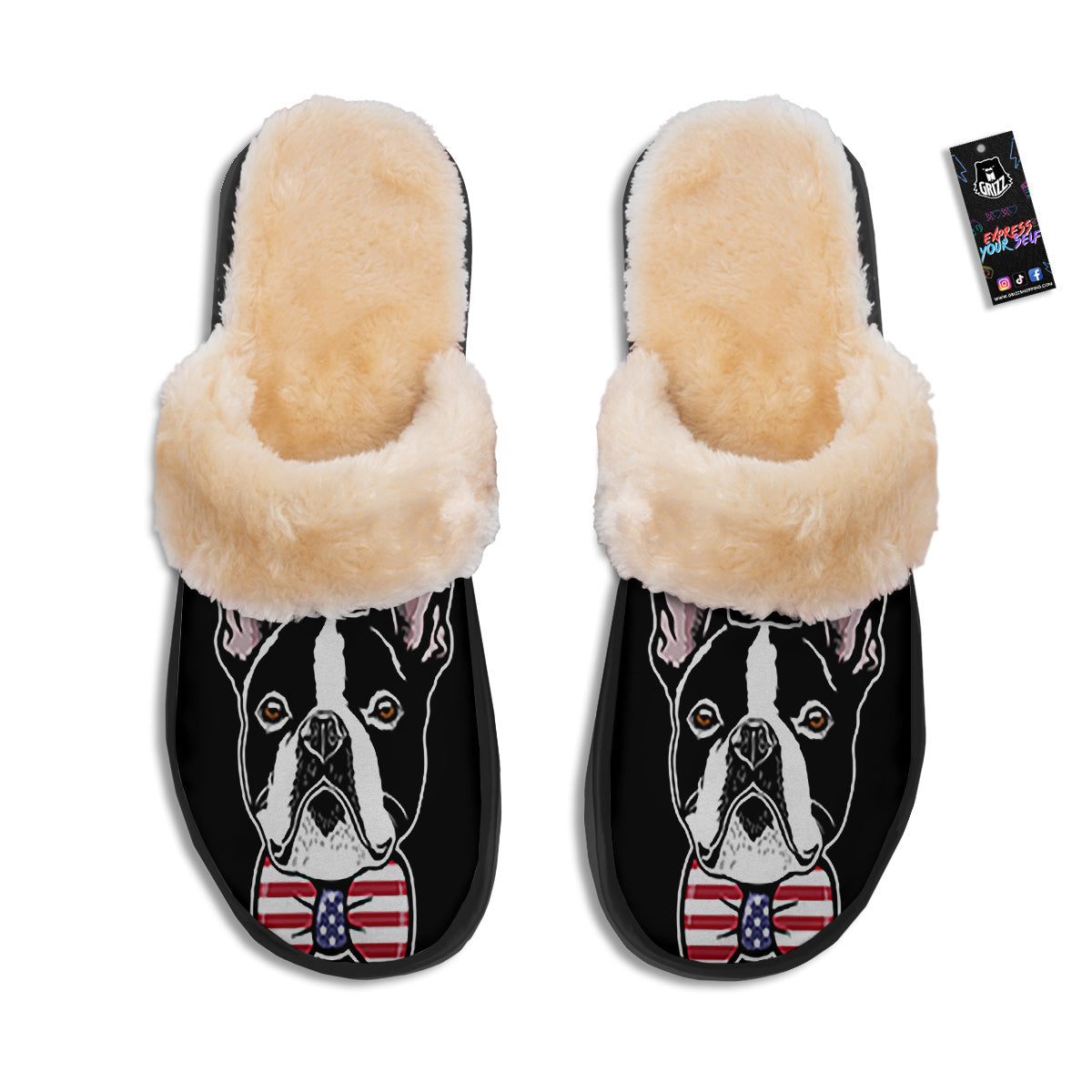 Puppy Faces Boston Terrier Print Slippers-grizzshop