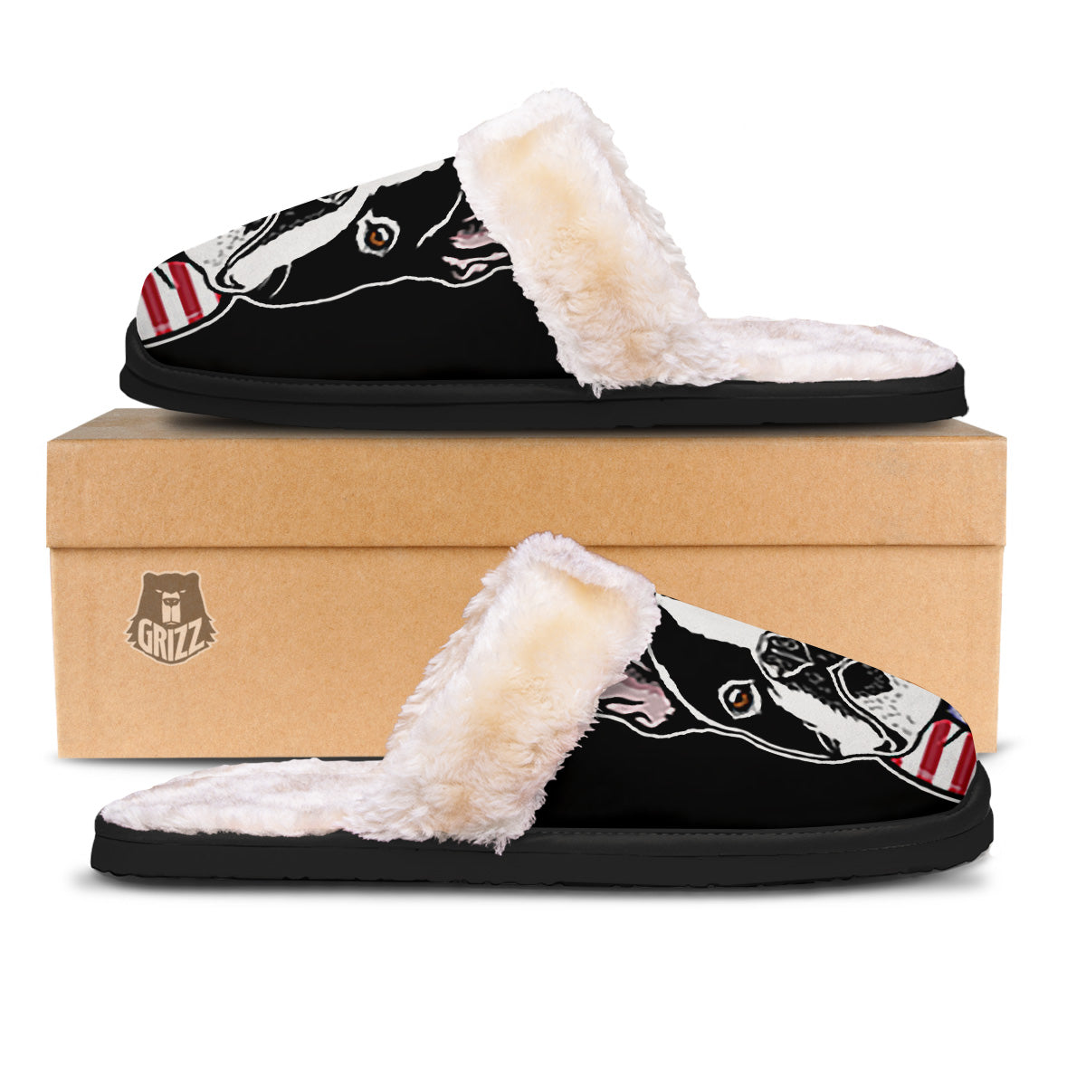 Puppy Faces Boston Terrier Print Slippers-grizzshop