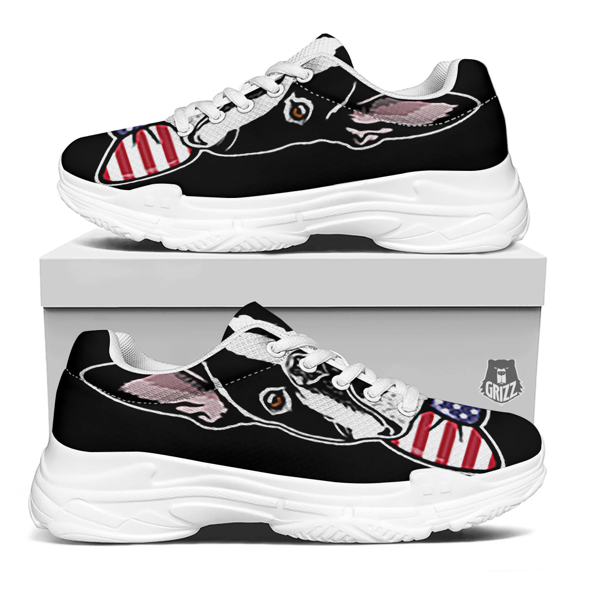 Puppy Faces Boston Terrier Print White Chunky Shoes-grizzshop