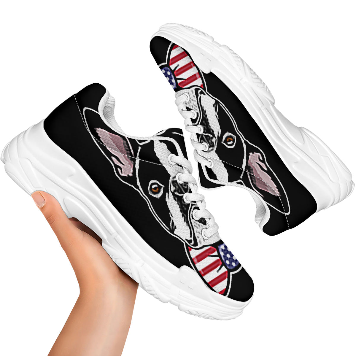 Puppy Faces Boston Terrier Print White Chunky Shoes-grizzshop