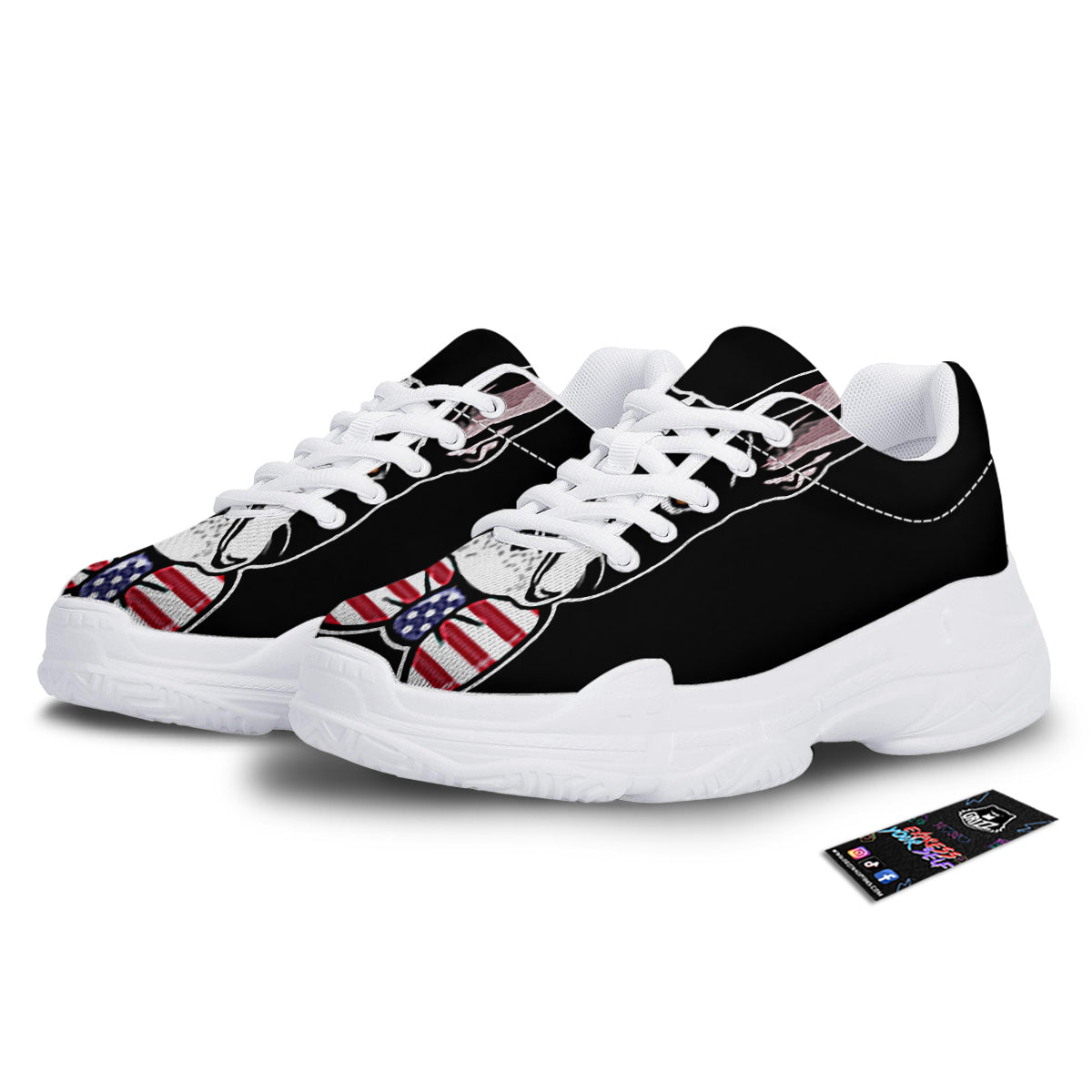 Puppy Faces Boston Terrier Print White Chunky Shoes-grizzshop