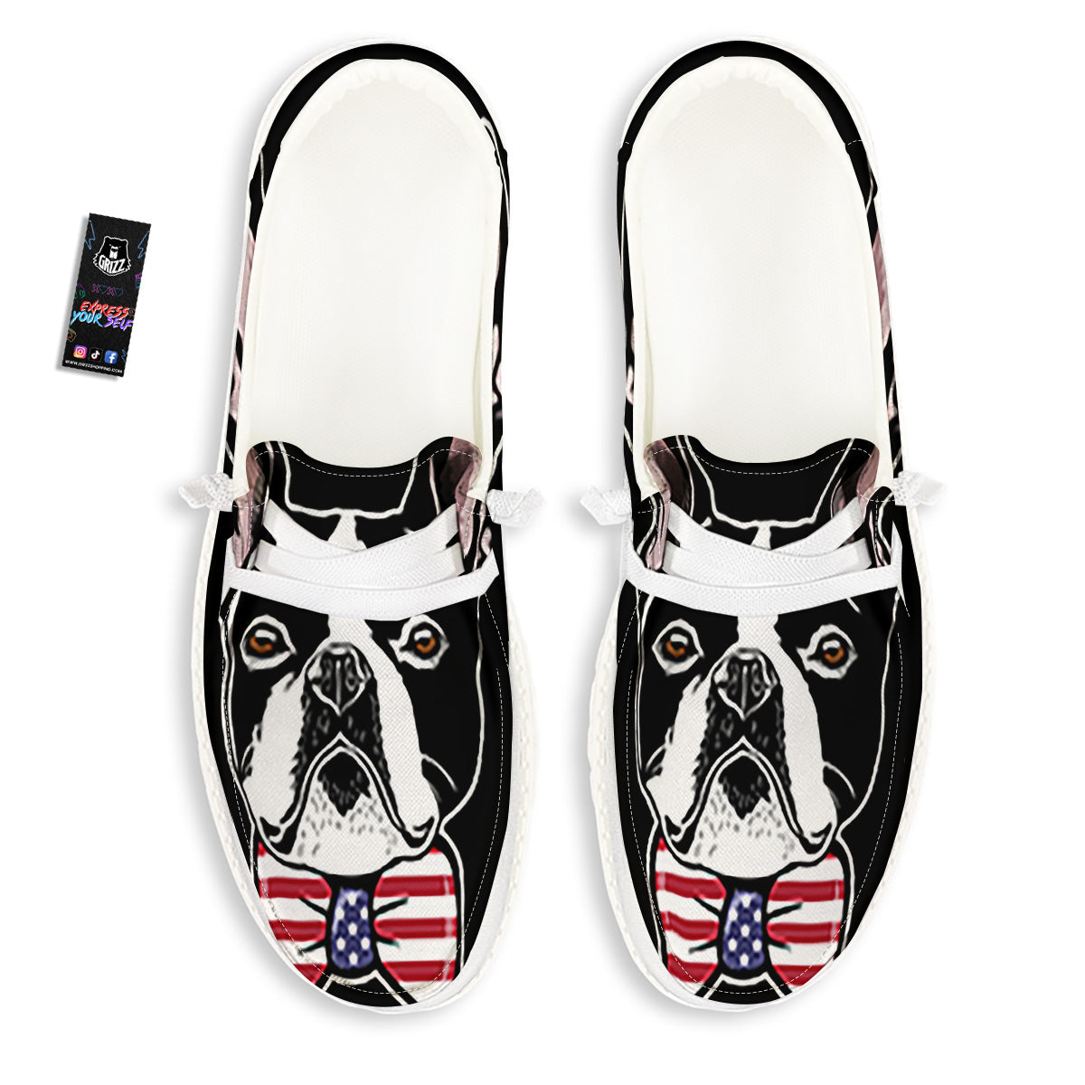 Puppy Faces Boston Terrier Print White Loafers-grizzshop