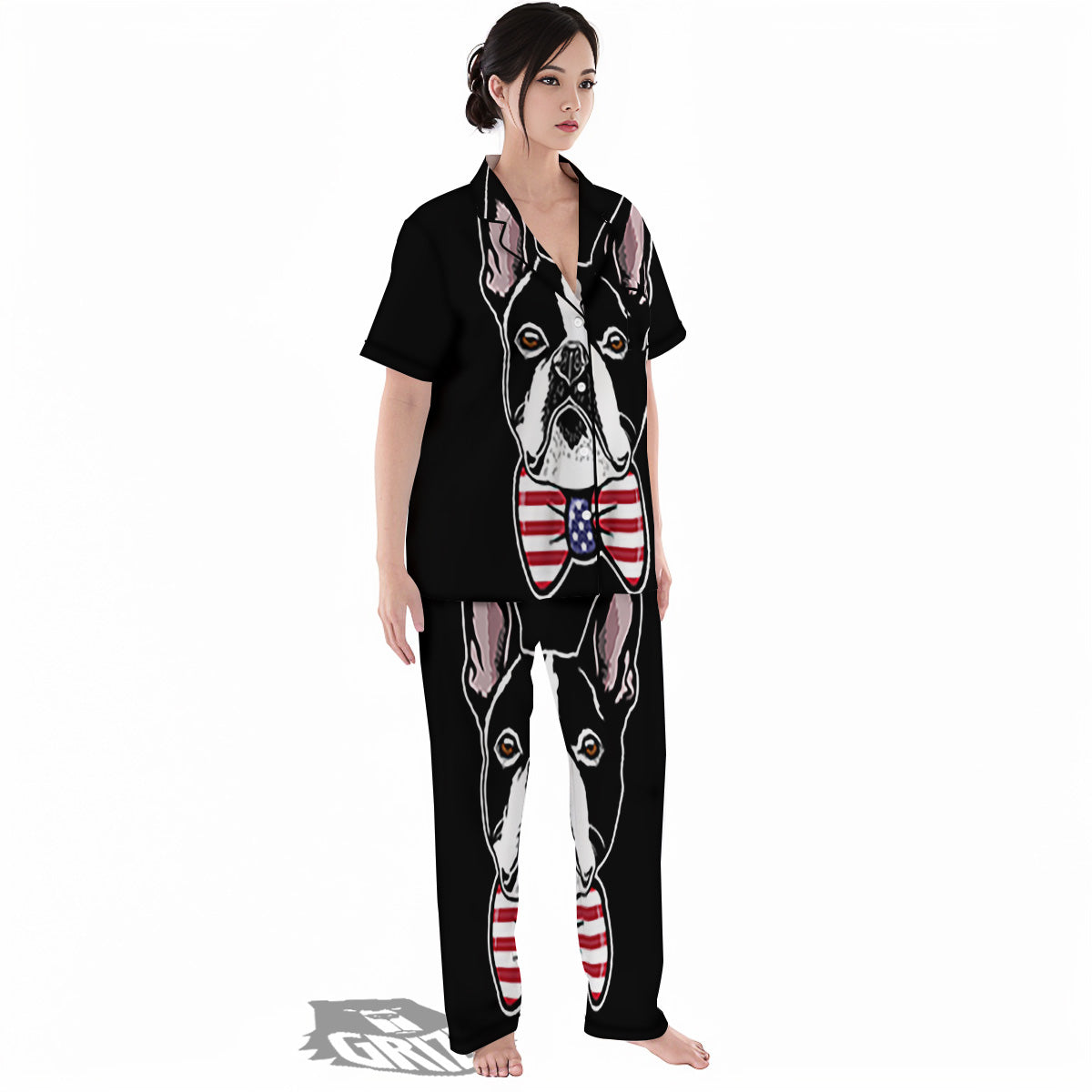Puppy Faces Boston Terrier Print Women's Pajamas Set-grizzshop