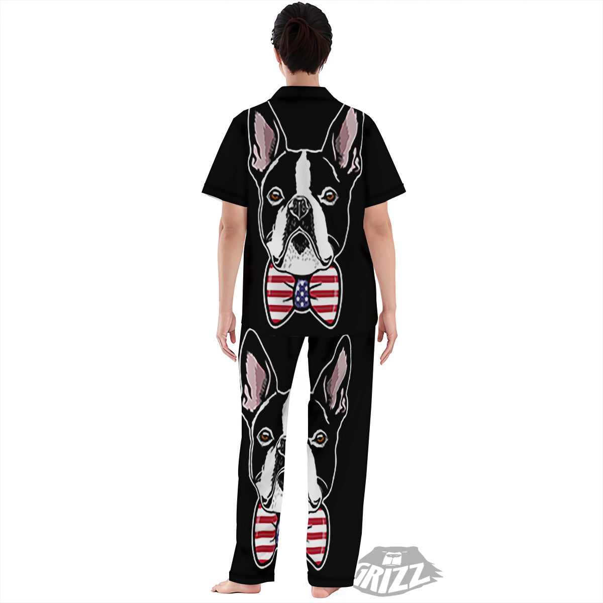 Puppy Faces Boston Terrier Print Women's Pajamas Set-grizzshop