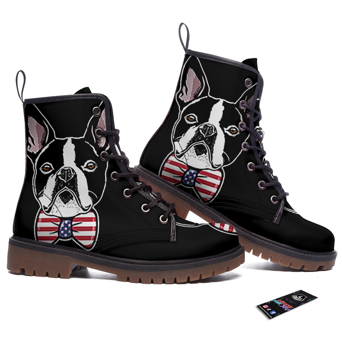 Puppy Faces Boston Terrier Print Work Boots-grizzshop