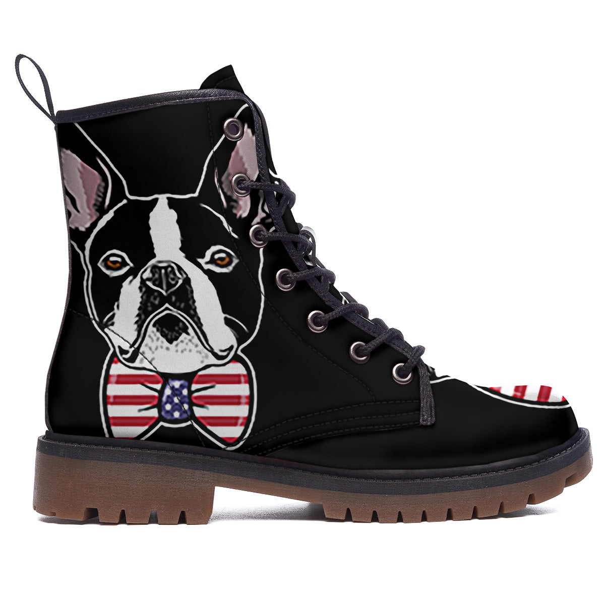 Puppy Faces Boston Terrier Print Work Boots-grizzshop