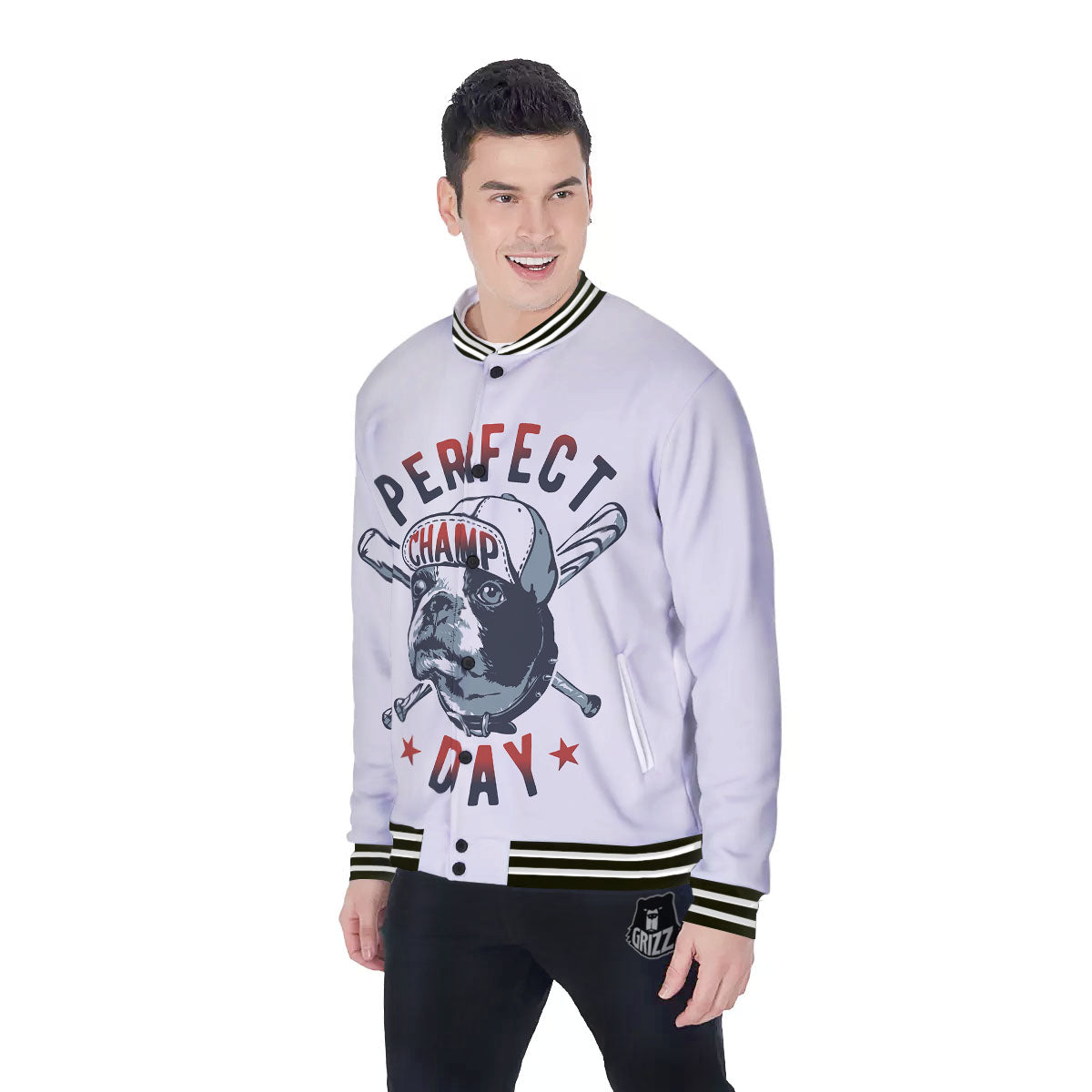 Puppy French Bulldog And Baseball Print Baseball Jacket-grizzshop