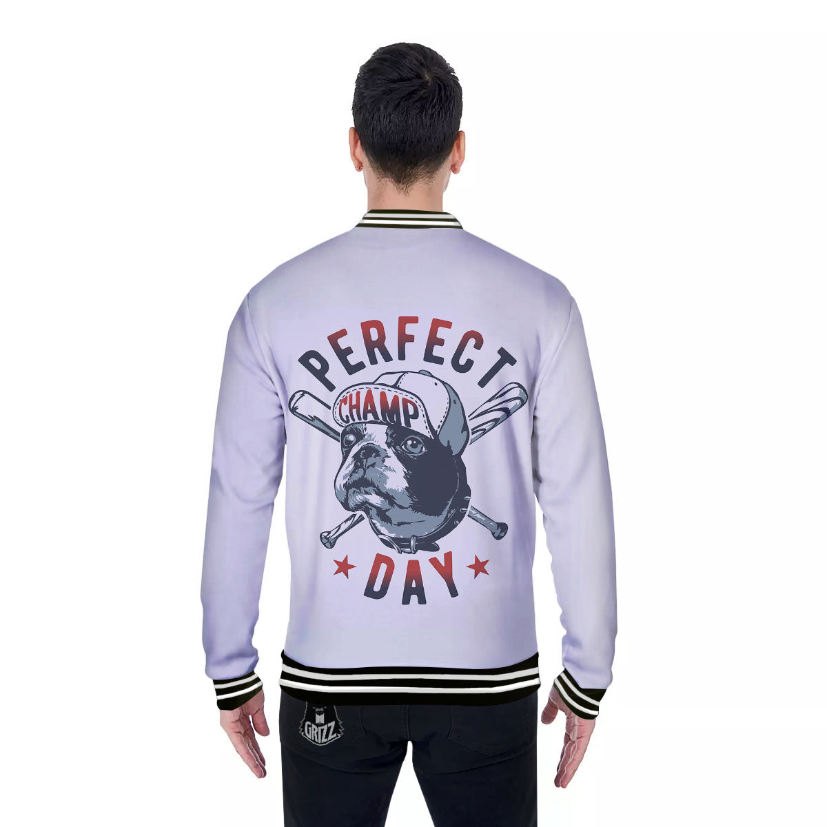 Puppy French Bulldog And Baseball Print Baseball Jacket-grizzshop