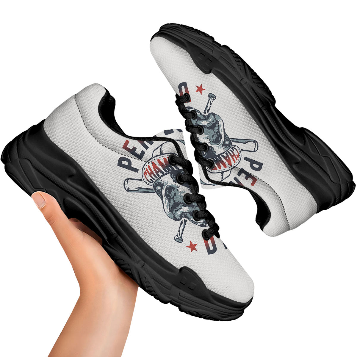 Puppy French Bulldog And Baseball Print Black Chunky Shoes-grizzshop