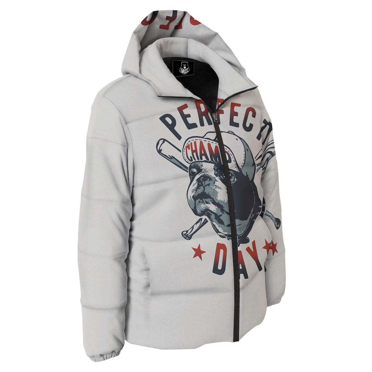 Puppy French Bulldog And Baseball Print Down Jacket-grizzshop