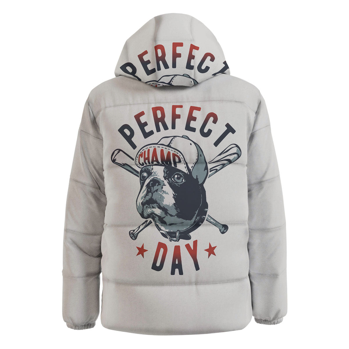 Puppy French Bulldog And Baseball Print Down Jacket-grizzshop