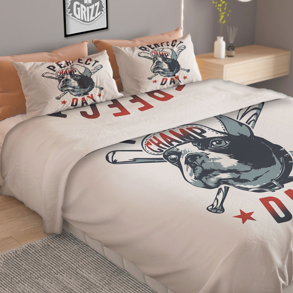 Puppy French Bulldog And Baseball Print Duvet Cover Bedding Set
