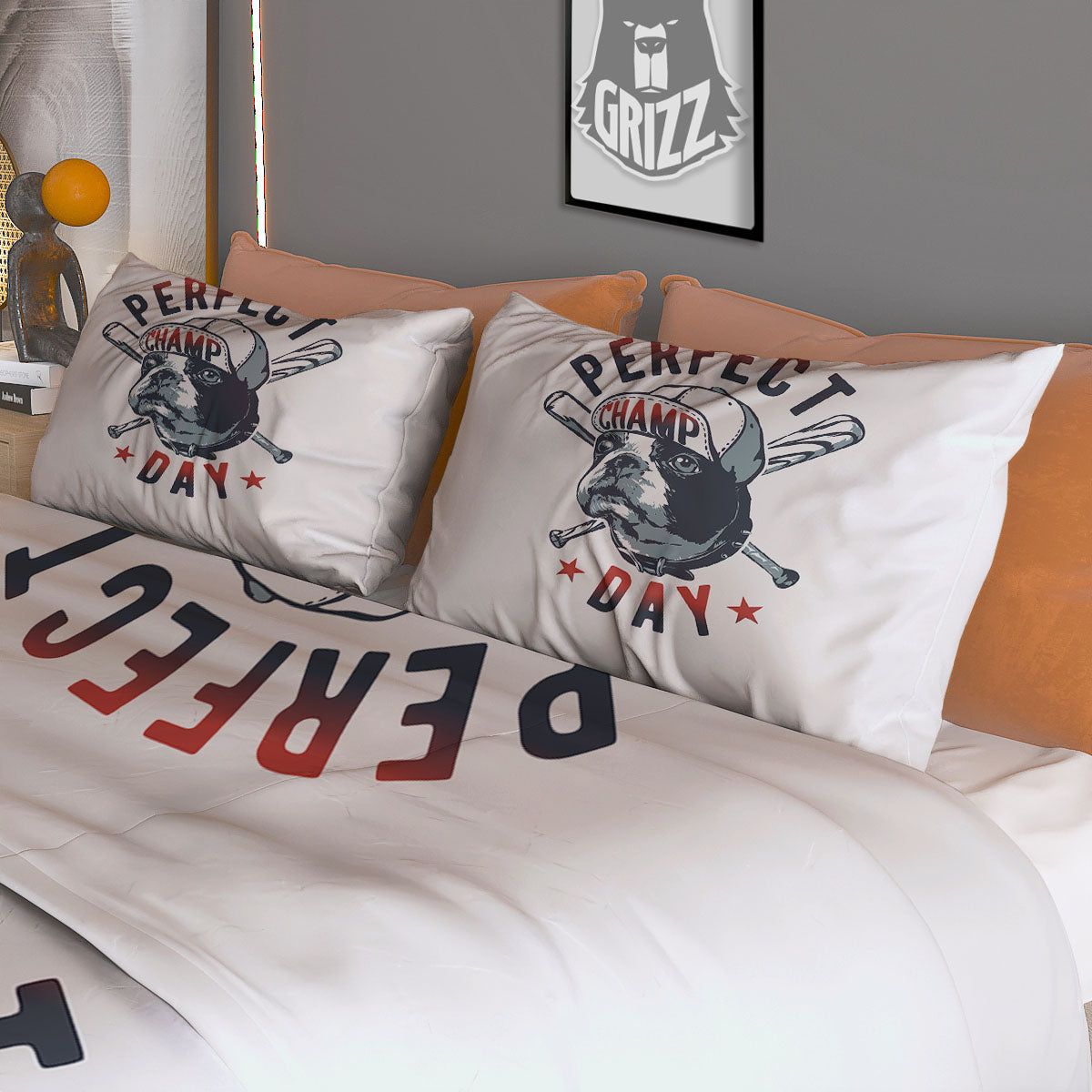 Puppy French Bulldog And Baseball Print Duvet Cover Bedding Set