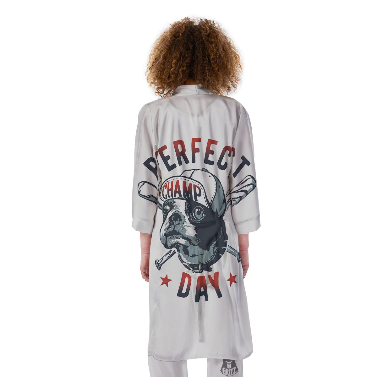 Puppy French Bulldog And Baseball Print Kimono-grizzshop