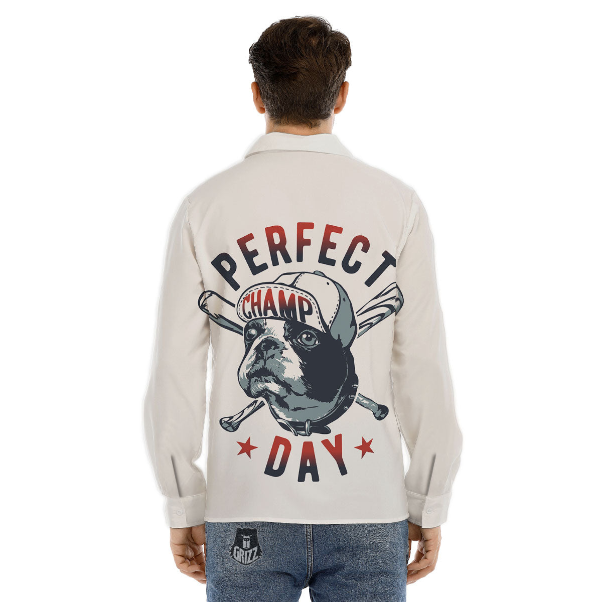 Puppy French Bulldog And Baseball Print Men's Dress Shirts-grizzshop