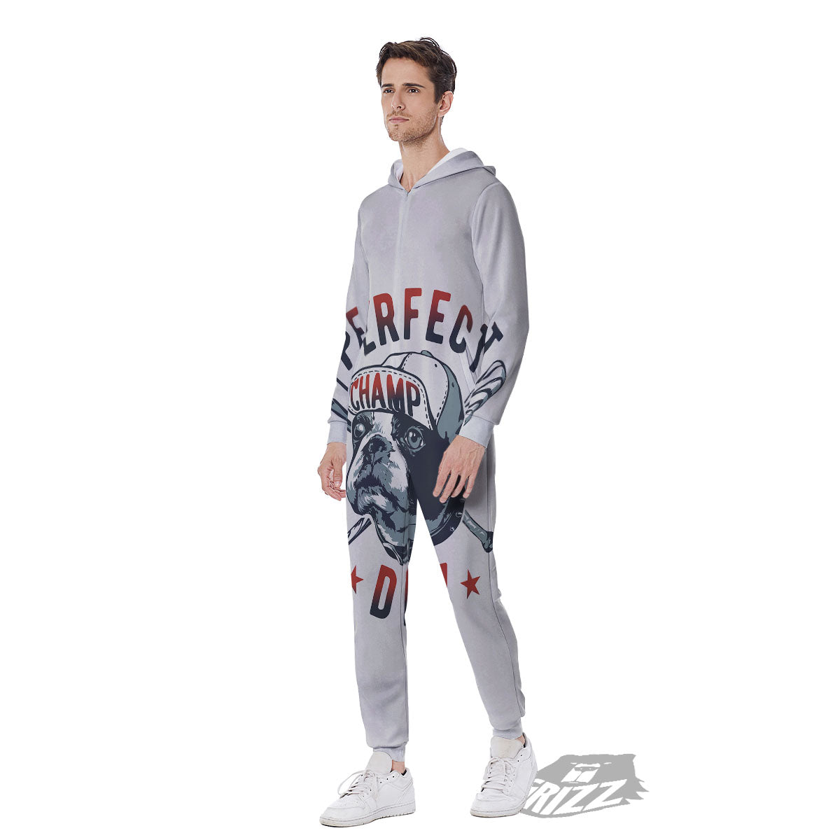 Puppy French Bulldog And Baseball Print Men's Jumpsuit-grizzshop