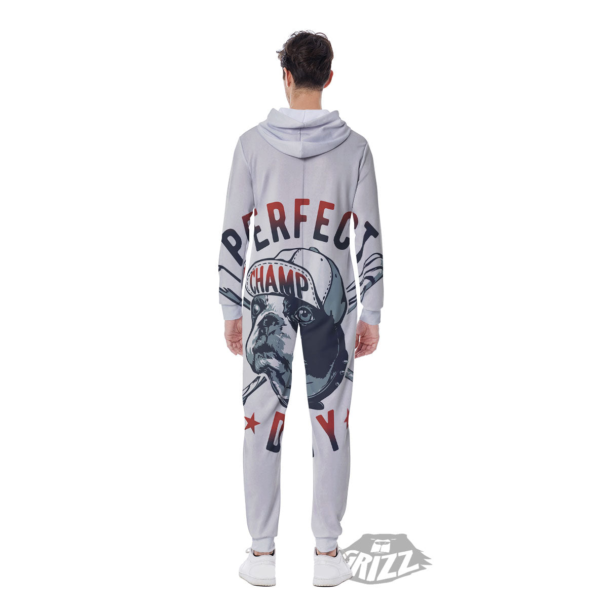 Puppy French Bulldog And Baseball Print Men's Jumpsuit-grizzshop