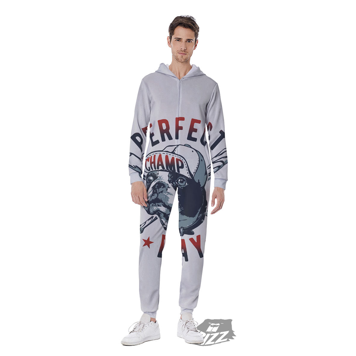 Puppy French Bulldog And Baseball Print Men's Jumpsuit-grizzshop