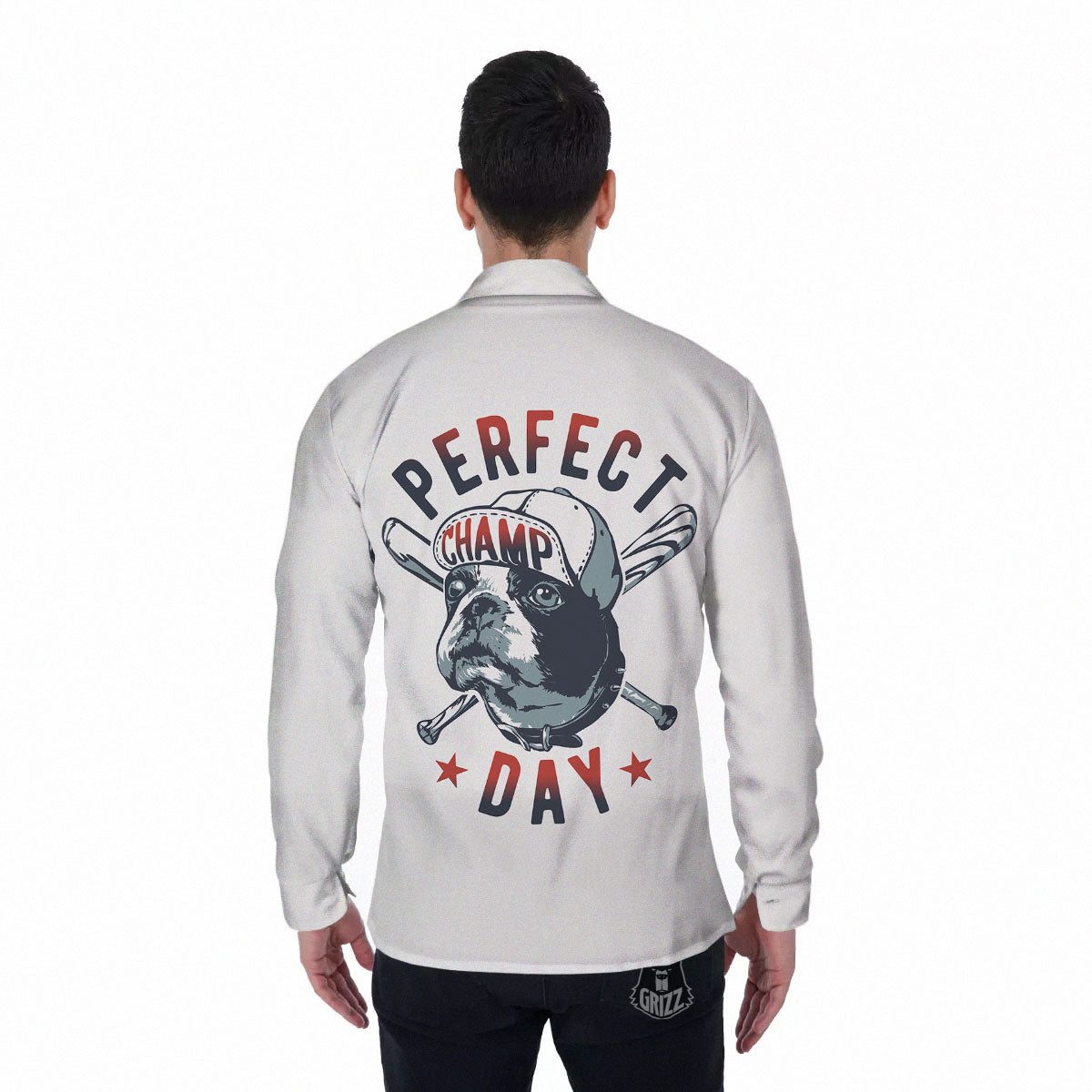 Puppy French Bulldog And Baseball Print Men's Long Sleeve Shirts-grizzshop