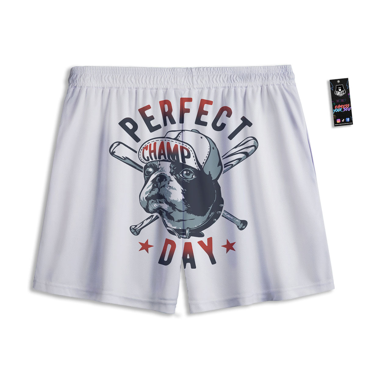 Puppy French Bulldog And Baseball Print Mesh Shorts