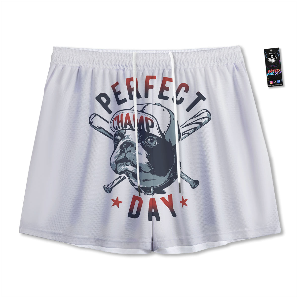Puppy French Bulldog And Baseball Print Mesh Shorts