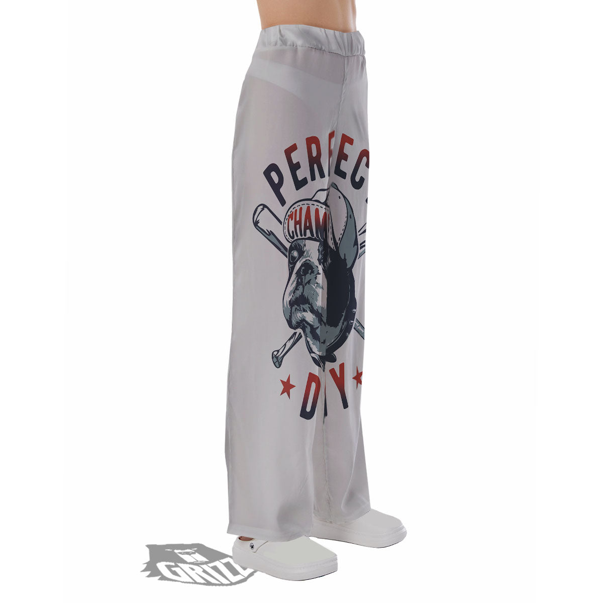 Puppy French Bulldog And Baseball Print Pajama Pants-grizzshop