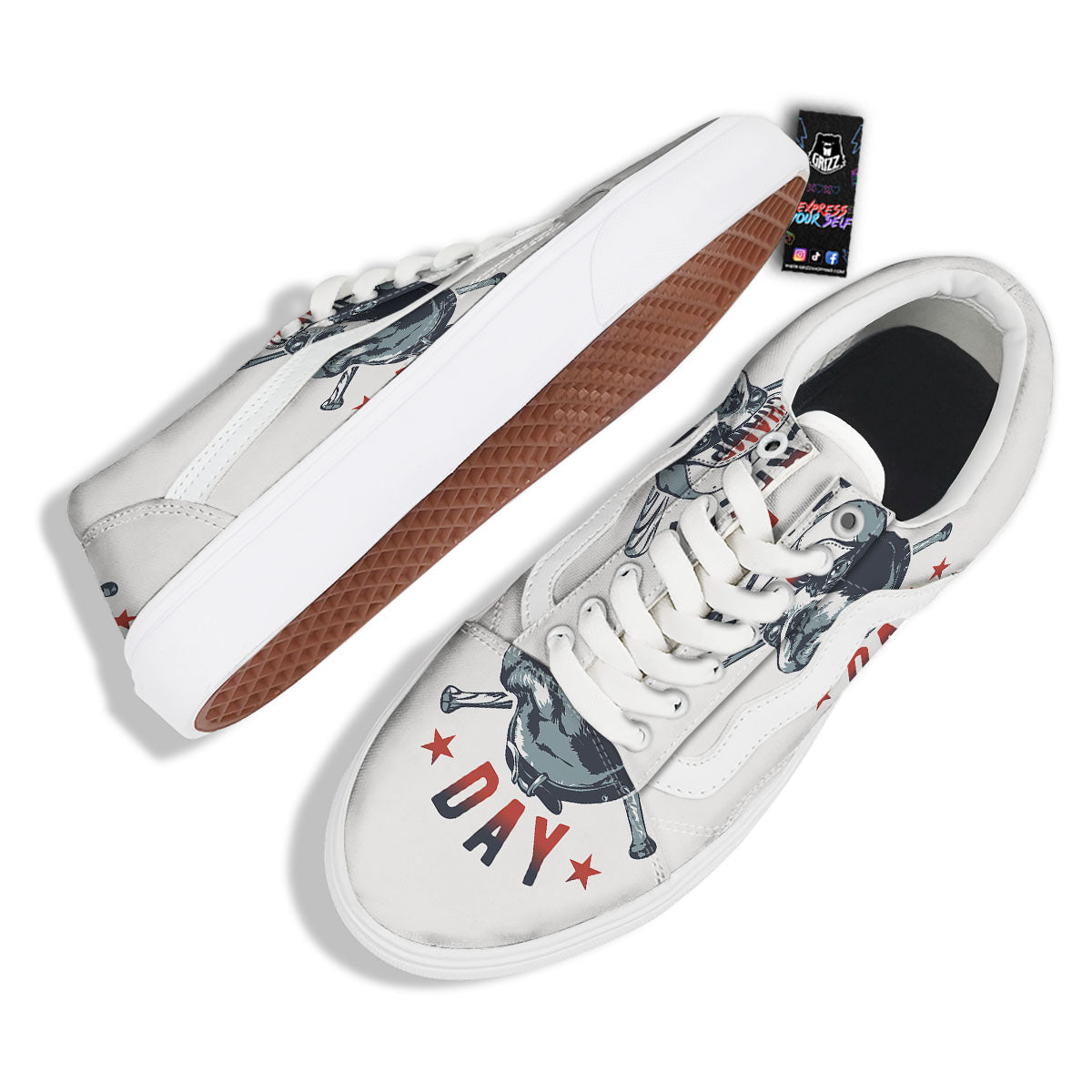 Puppy French Bulldog And Baseball Print Skate Shoes-grizzshop