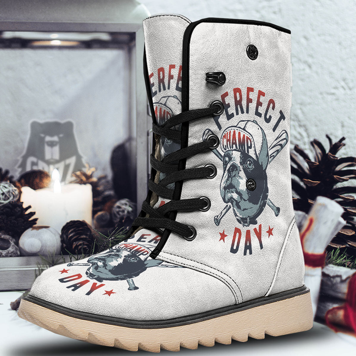 Puppy French Bulldog And Baseball Print Snow Boots-grizzshop