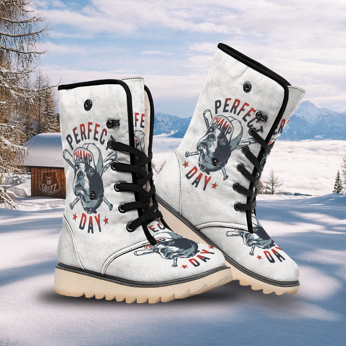 Puppy French Bulldog And Baseball Print Snow Boots-grizzshop