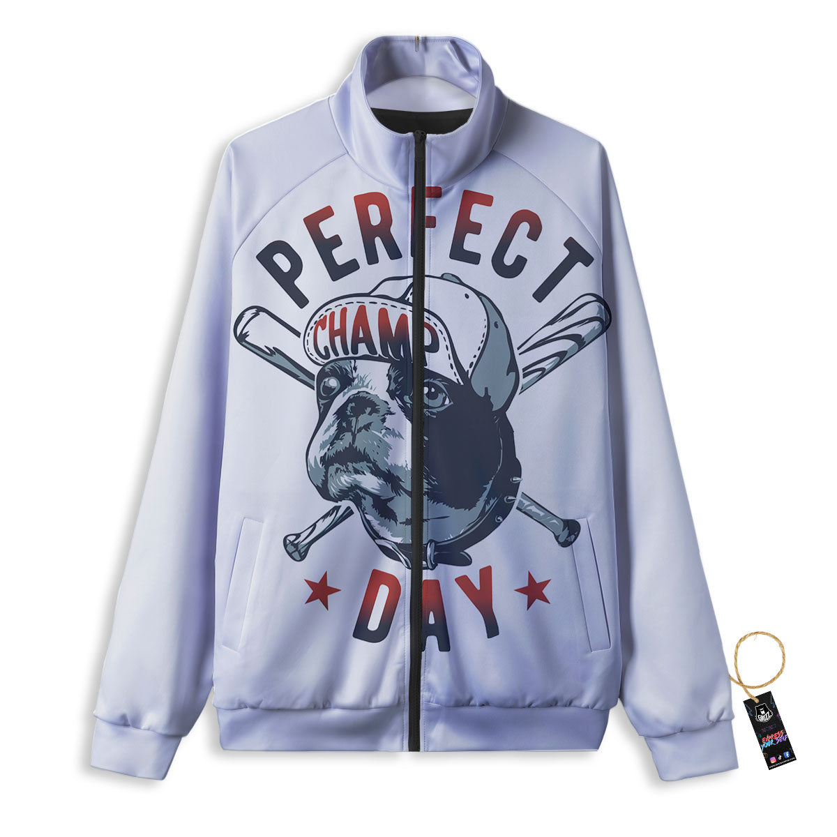 Puppy French Bulldog And Baseball Print Track Jacket-grizzshop