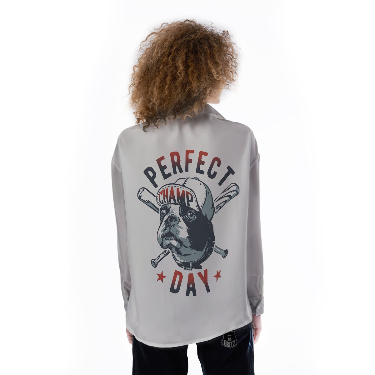 Puppy French Bulldog And Baseball Print Women's Long Sleeve Shirts-grizzshop