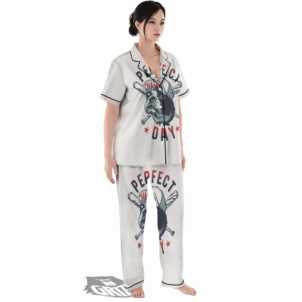 Puppy French Bulldog And Baseball Print Women's Pajamas Set-grizzshop