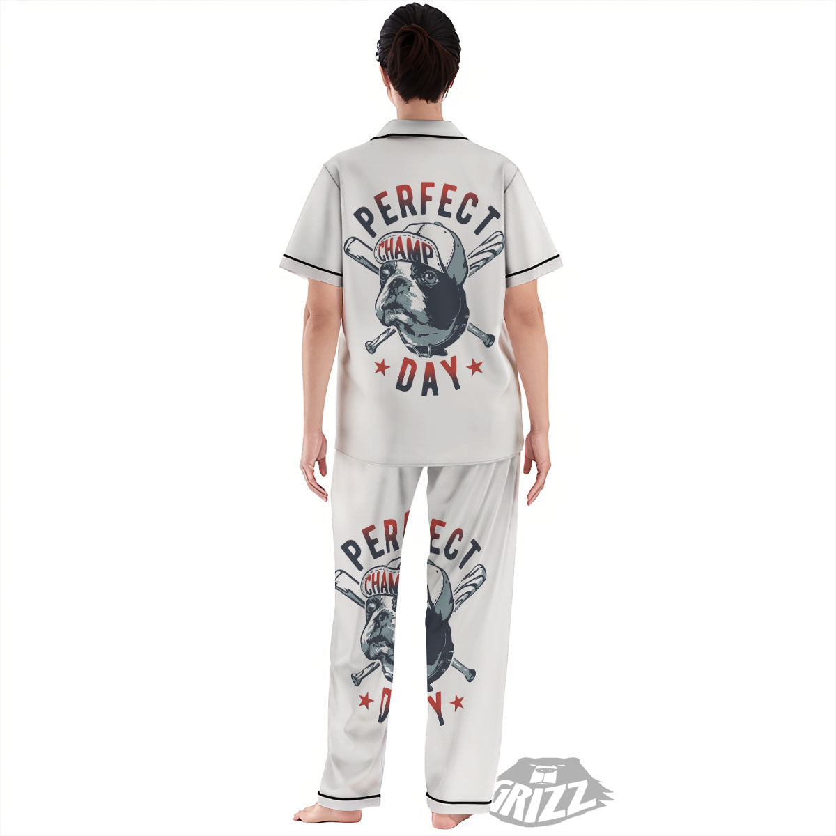Puppy French Bulldog And Baseball Print Women's Pajamas Set-grizzshop