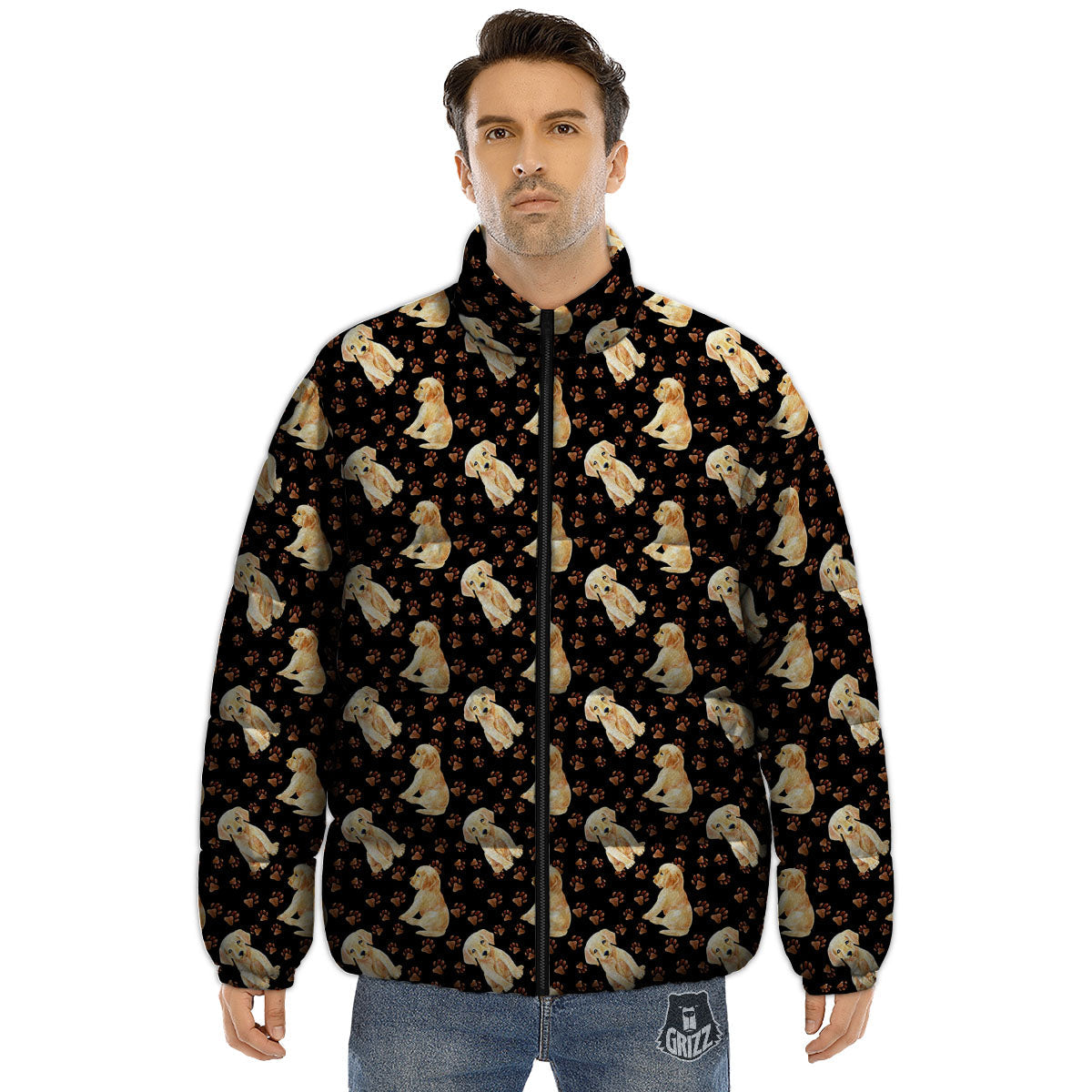 Puppy Labrador Retriever Print Pattern Puffer Jacket-grizzshop
