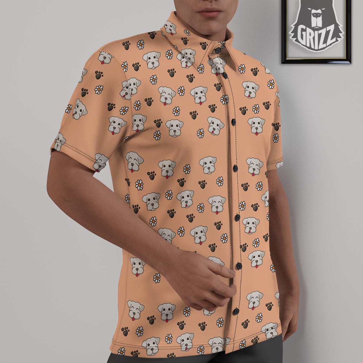 Puppy Shih Tzu Print Pattern Untucked Shirts-grizzshop