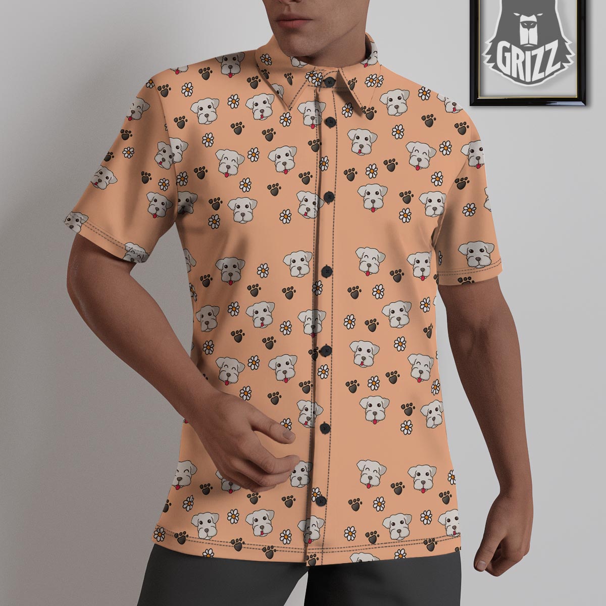 Puppy Shih Tzu Print Pattern Untucked Shirts-grizzshop