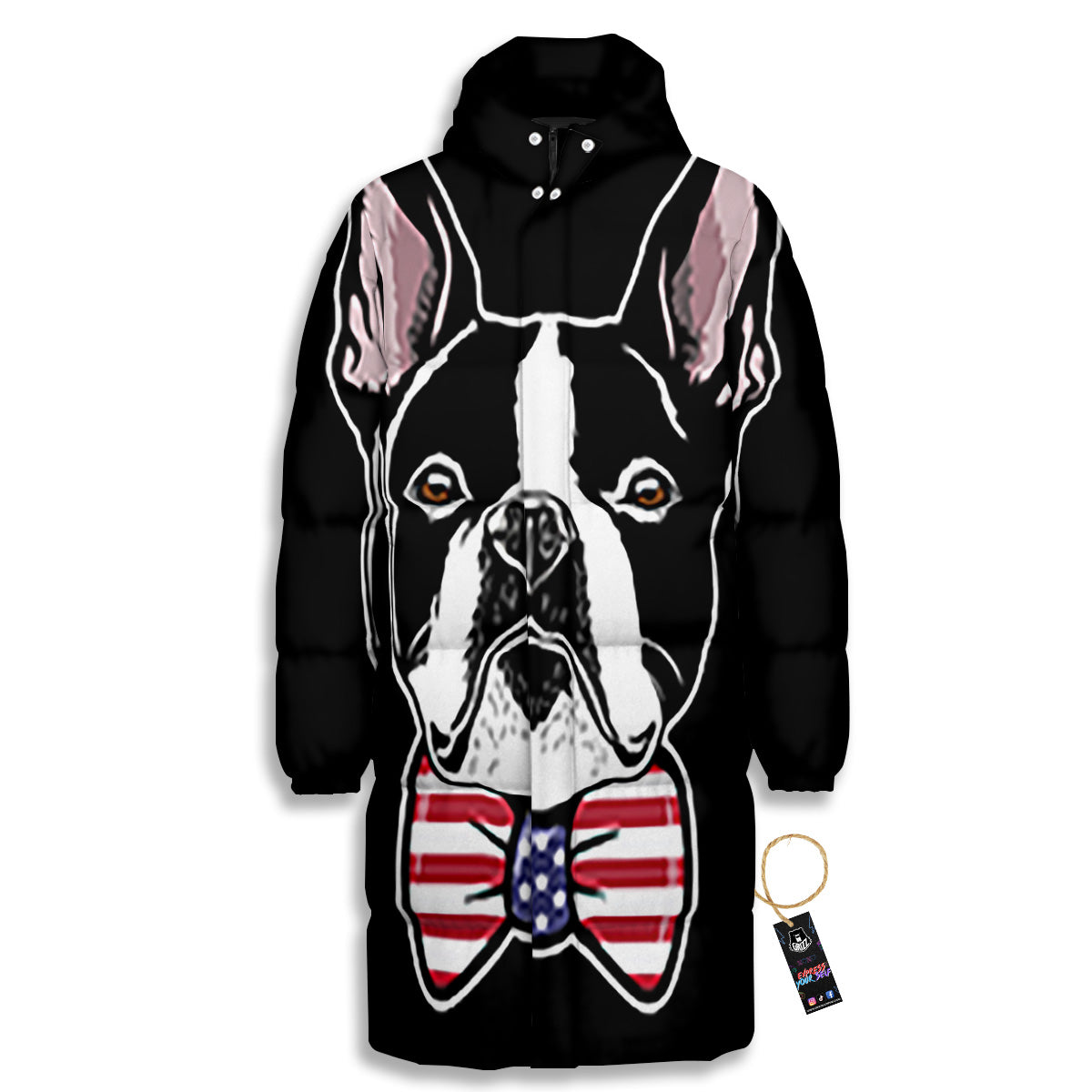 Puppy Faces Boston Terrier Print Long Down Jacket