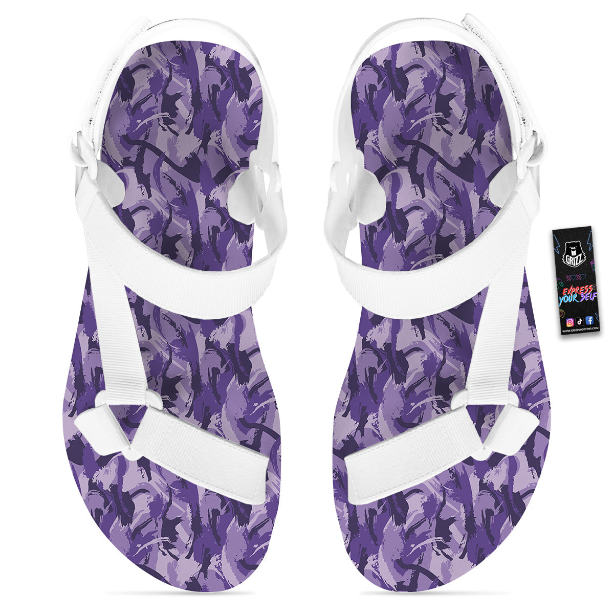 Purple Abstract Color Paint Print White Open Toe Sandals-grizzshop