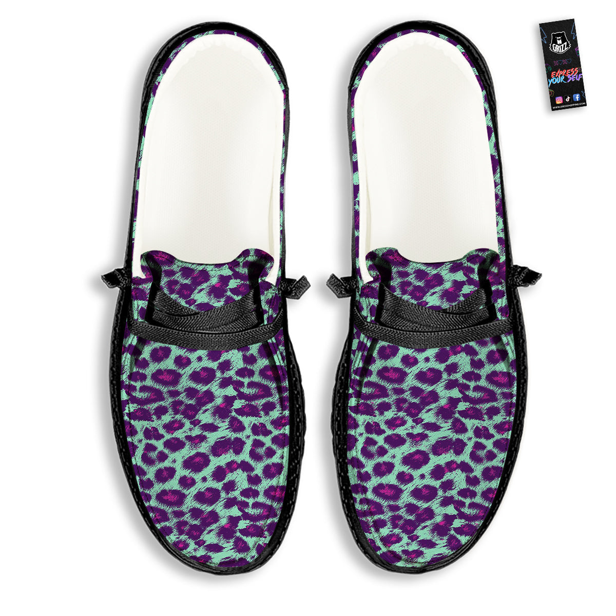 Purple And Blue Neon Leopard Print Black Loafers-grizzshop