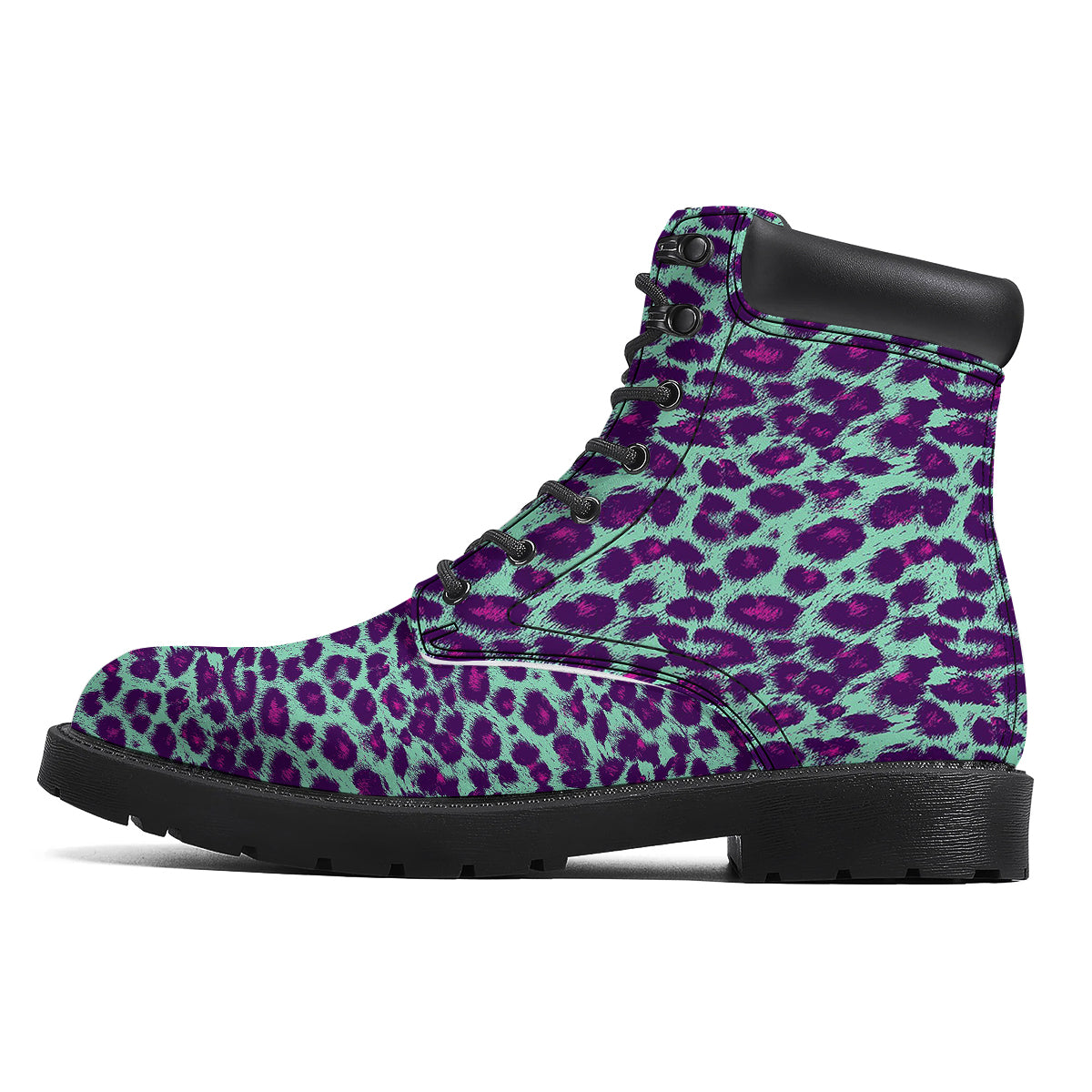 Purple And Blue Neon Leopard Print Boots-grizzshop