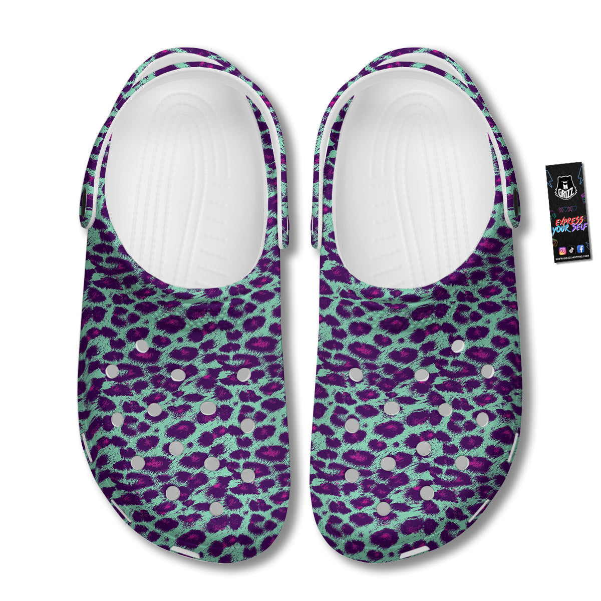 Purple And Blue Neon Leopard Print Clog-grizzshop