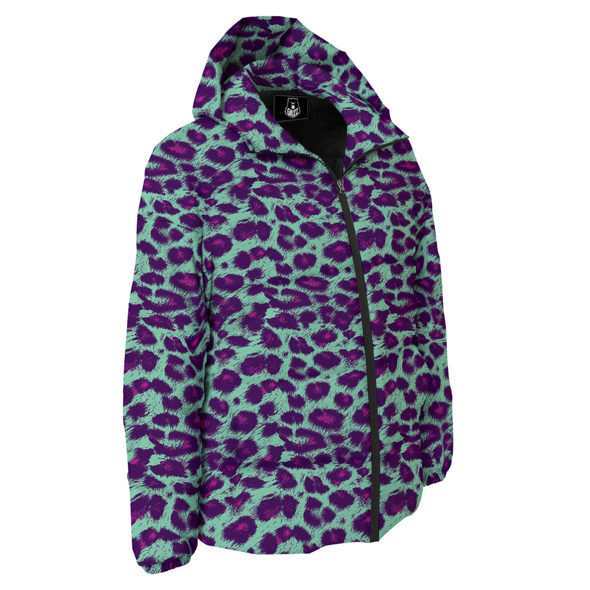 Purple And Blue Neon Leopard Print Down Jacket-grizzshop